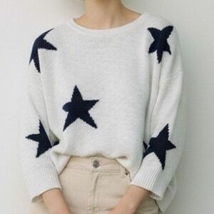Lane Bryant XL White Star Sweater Navy Knit Pullover Cozy